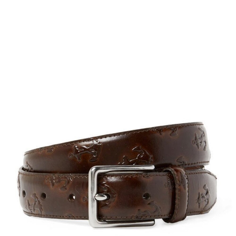 Jack Spade Leather Anchor Embossed Belt